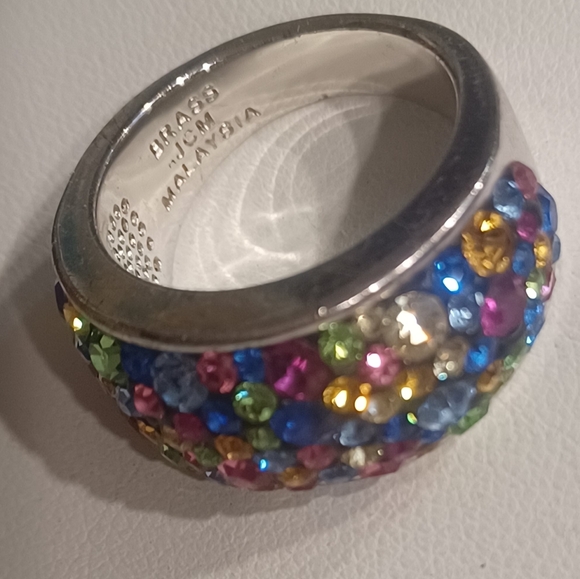 *Host Pic* Signed Brass JCM Malaysia Rainbow Cluster Crystal Ring Size 7.75 - Picture 4 of 6